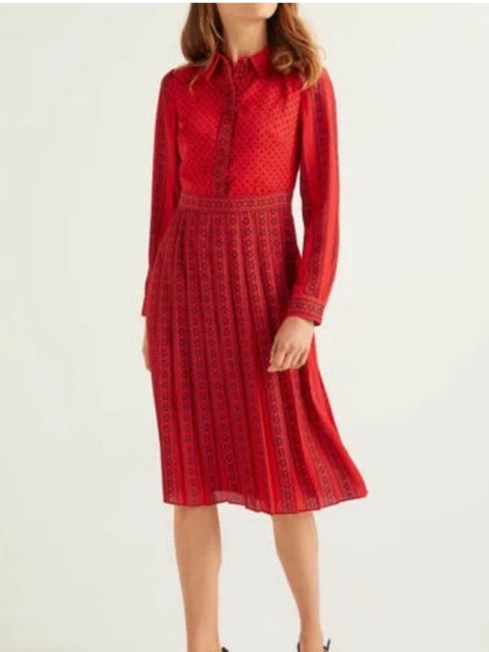 Boden Clemency Retro Tailored Shirt Dress in Post Box Red w/ Black Polka Dots 6